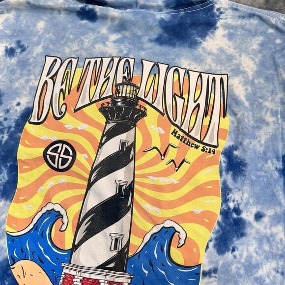 Simply Southern Sz XL BE THE LIGHT Blue Tie Dye Hoodie T Shirt Lighthouse Cotton - Picture 10 of 14